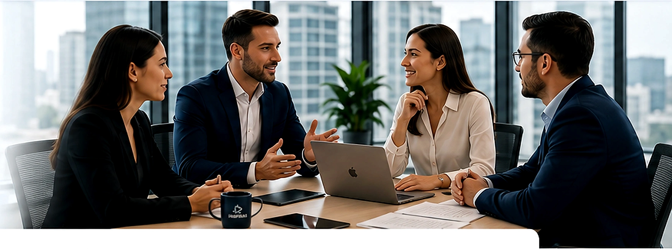Equipo ejecutivo en una sesión de consultoría